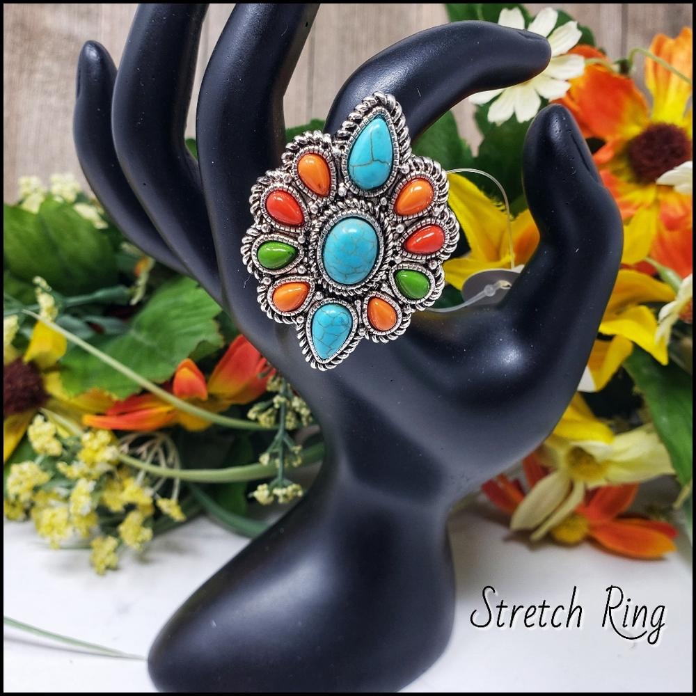 New- Multicolor Semi Stone Stretch Ring - Picture 4 of 6